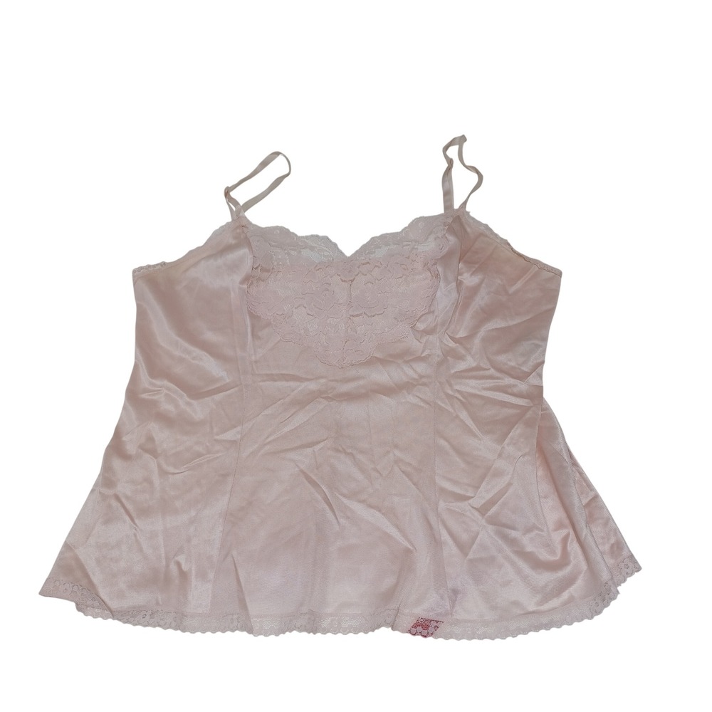 VTG Vanity Fair Womens 36 Pink Antron III Nylon Lace Camisole Coquette USA